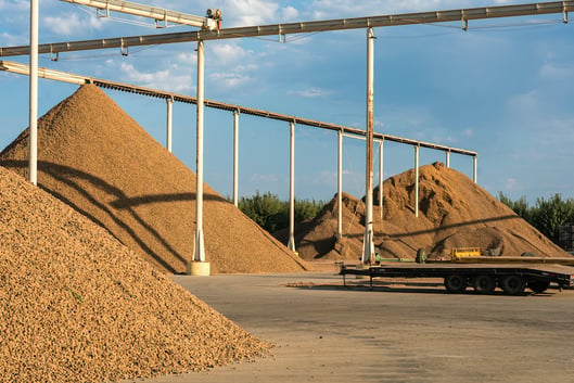 almond processing pile